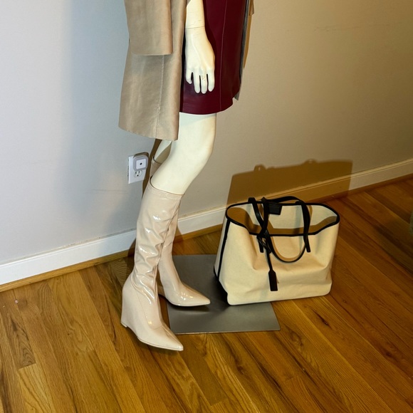 Slouchy leather high boots pointed toe tall heeled boots patent wedge heel - Picture 6 of 6